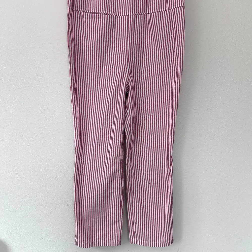 Striped Tie-Shoulder Jumpsuit in Pink